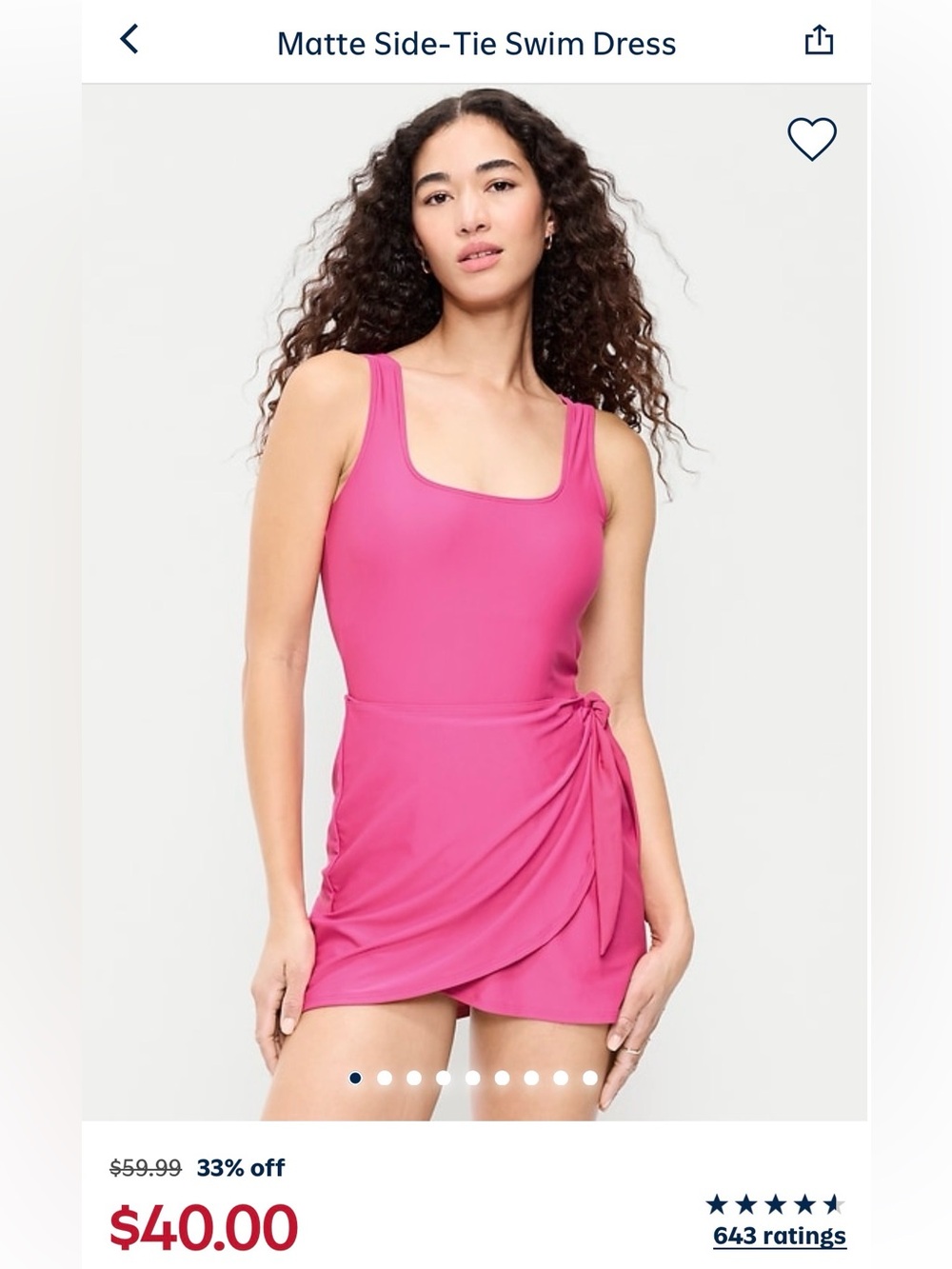 NWT Old Navy Hot Pink One-Piece Swim Dress with Side Tie - Dragonfruit XXL